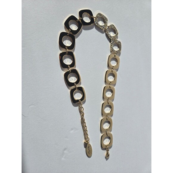 Adia Kibur Necklace Gold Tone Squares with Rhinestones Lobster Claw Clasp Adjust - Picture 5 of 7